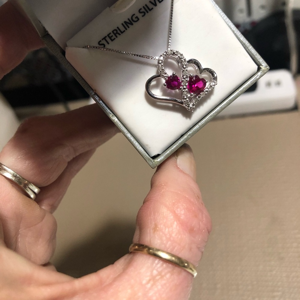 Sterling silver ruby and diamond necklace